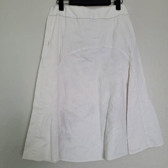 Sherry Taylor Womens A-Line Skirt S White Linen Embroidered Tie Waist Side Zip - Picture 2 of 8